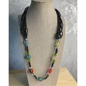 Necklace Multi Color & Black Glass Double Strand Beads